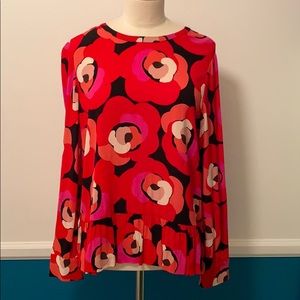 kate spade long sleeve red pink abstract rose top